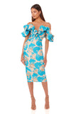 blue Jacquard New Fashion Sexy V-Neck Off Shoulder Elegant Party dress..