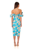 blue Jacquard New Fashion Sexy V-Neck Off Shoulder Elegant Party dress..
