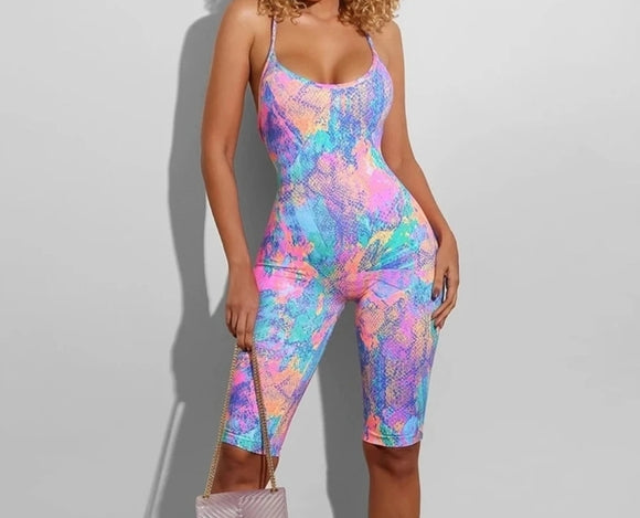 Tie Dyeing Print Backless Jumpsuit...