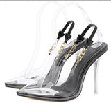 Pointed Toe Chain Crystal Heel Ladies...