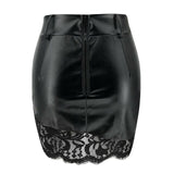 Black Lace Leather High Mini Pencil Skirt...