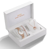 Quartz Watch Set Rose Gold Crystal...