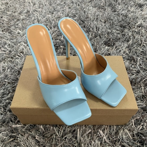 Blue Pumps Square Toe Heel Mules...