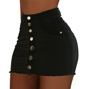 White Button Denim Mini Skirts...