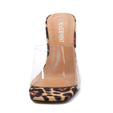 Leopard Sandals Open Toe High Heels...