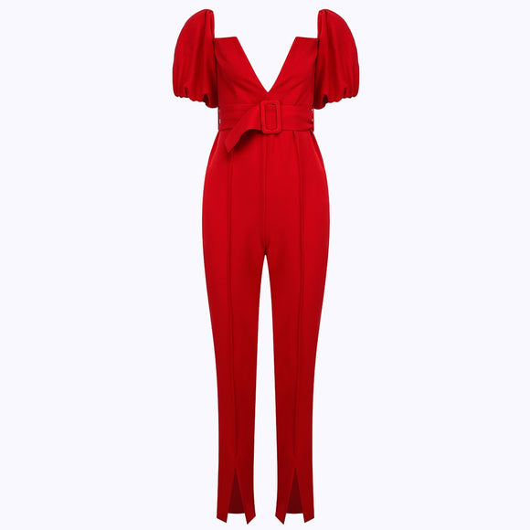 Red Off Shoulder Party Jumpsuit...