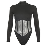 Black Skinny Hollow Out Bodysuit...