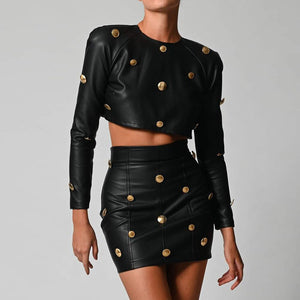 Kylie Gold Button Leather Outfits...