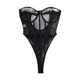 Black Strapless Lace Bodysuit...