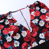 Red Floral Puff Sleeve Print Bodysuits  ...