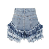 Ruffles Pockets Asmmetrical Short...