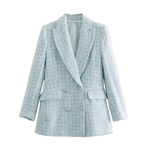 Blue Tweed Checkered Suit Jacket...