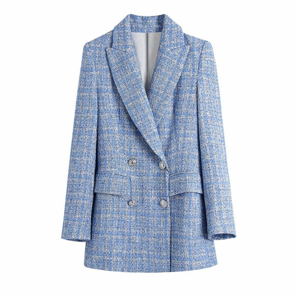 Blue Tweed Checkered Suit Jacket...