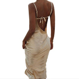 Satin Long Backless Spaghetti Dress...