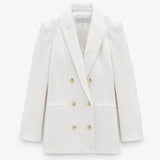 White Chic Button Suit Tweed Blazers...