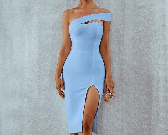 Sky Blue Elegant Bandage Dress...