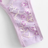 Purple Embroidered Mesh Lingerie Set...