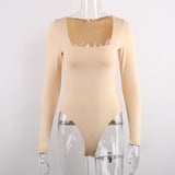 Khaki Casual Bodysuit Long Sleeve...