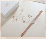 Quartz Watch Set Rose Gold Crystal...