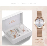 Quartz Watch Set Rose Gold Crystal...