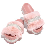 Fur Slippers Platform Wedges Heel...