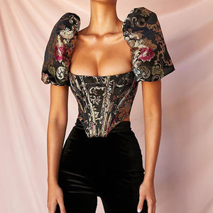 Jacquard Boned Bustier Top...